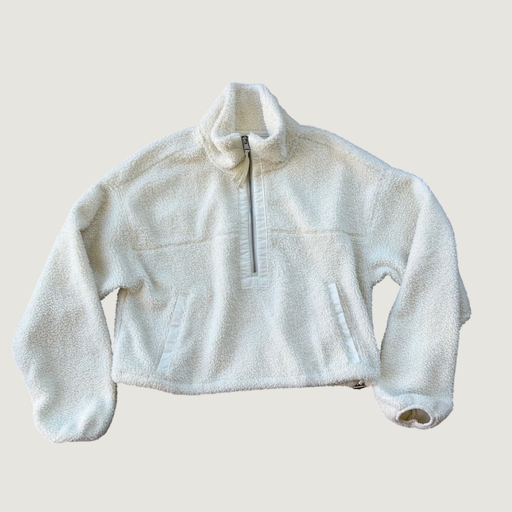 Abercrombie & Fitch Women's Sherpa Quarter-Zip Pullover Cream XXS excellent
